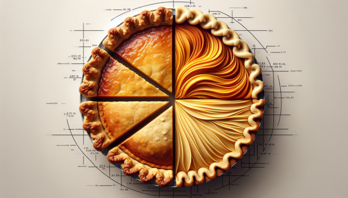 Secrets to a Flaky Pie Crust: Three pies, one with flaky crust from shortening, one with buttery crust, and one combining both for optimal flavor and texture.